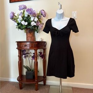 Divided Black Mini Dress with Bow Detail